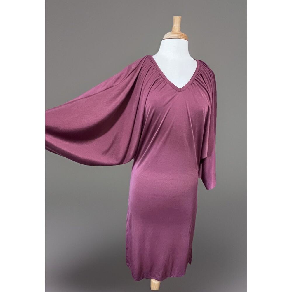 TRACY Vintage 70s 80s Disco Midi Dress Batwing High Slits Mauve Purple sz M